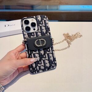 Dior Monogram Phone Case with Gold Chain